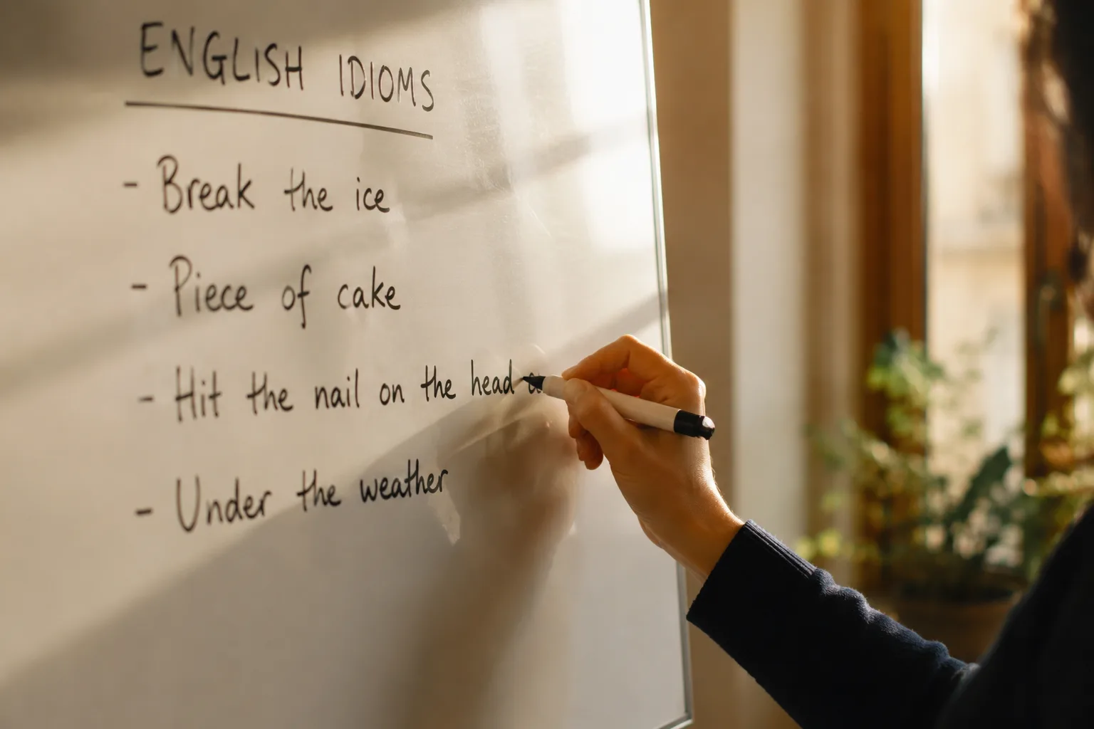 Detalle de una pizarra con expresiones en inglés