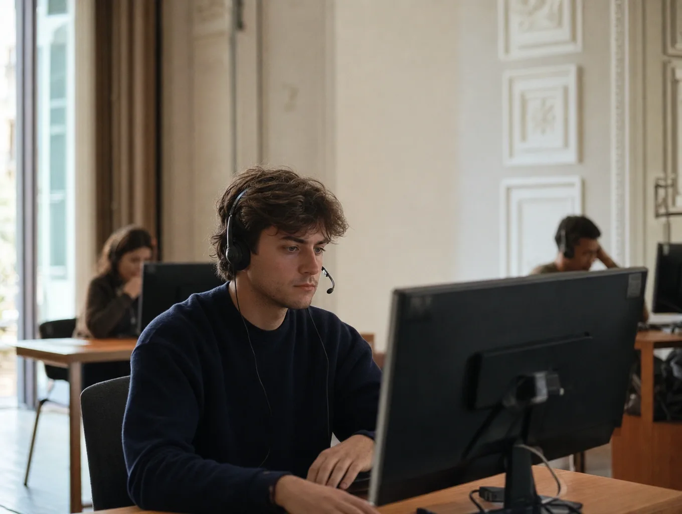 Estudiant concentrat en un examen Pearson a British Fleming School